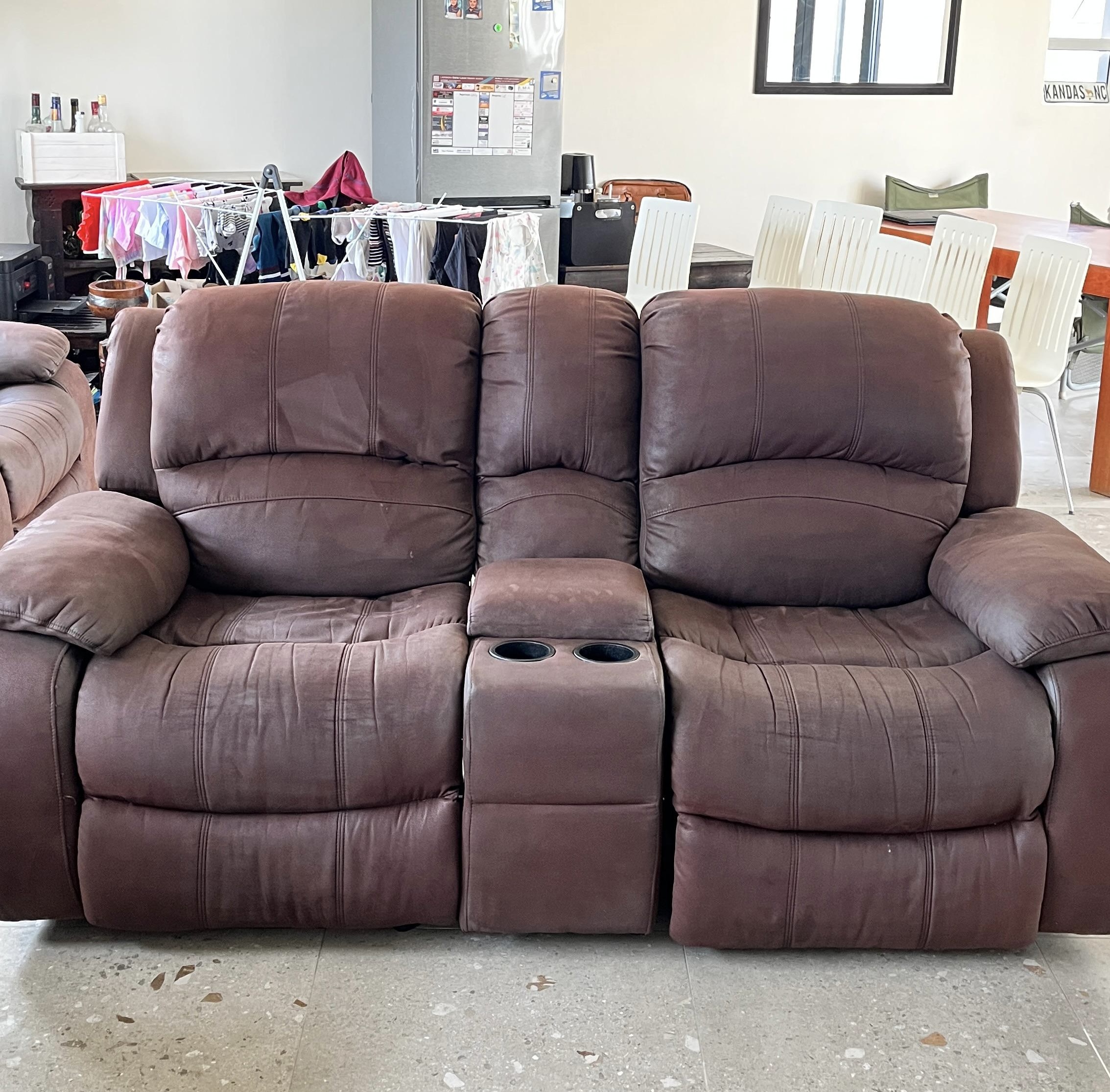 Two-seater linen sofa after cleaning