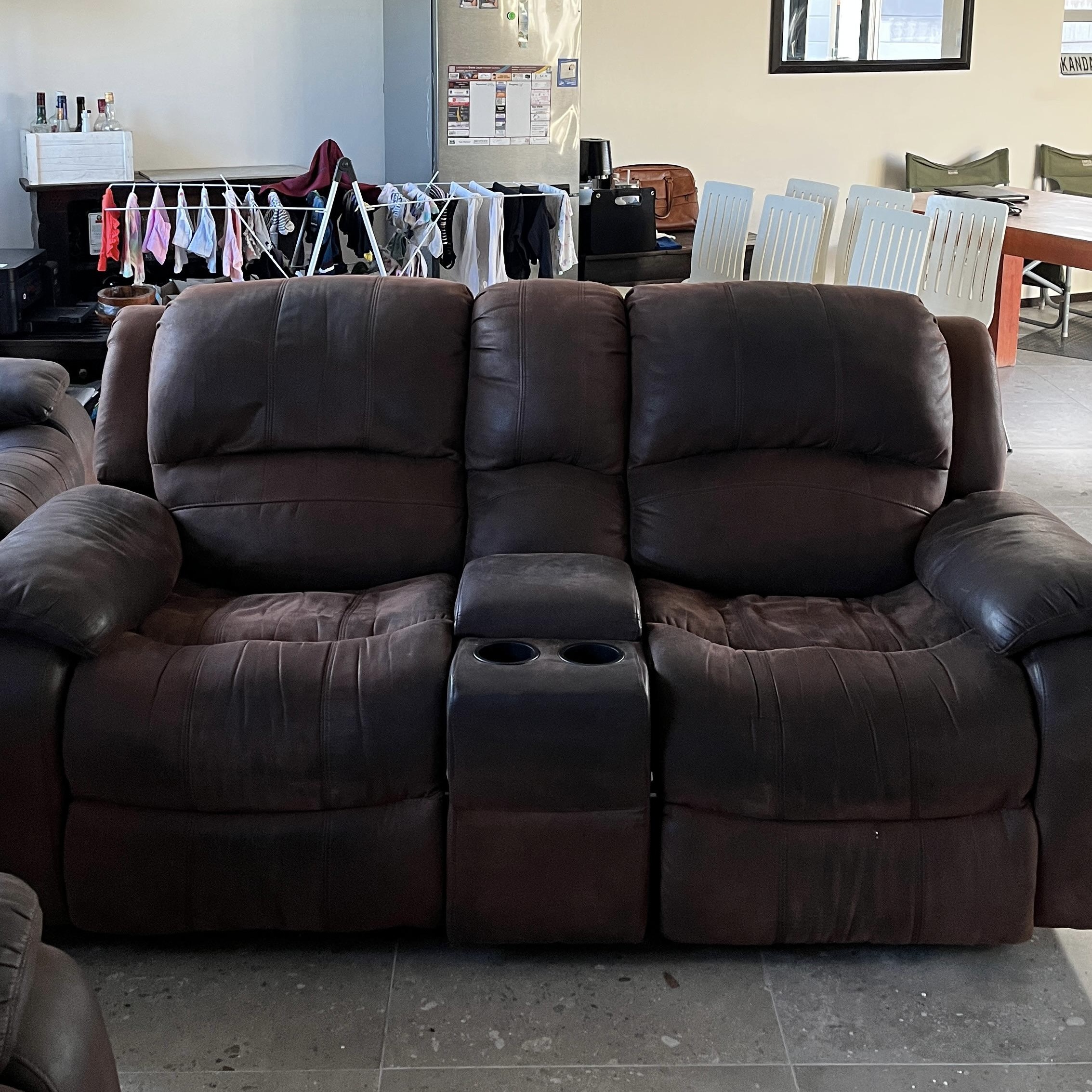Two-seater linen sofa before cleaning